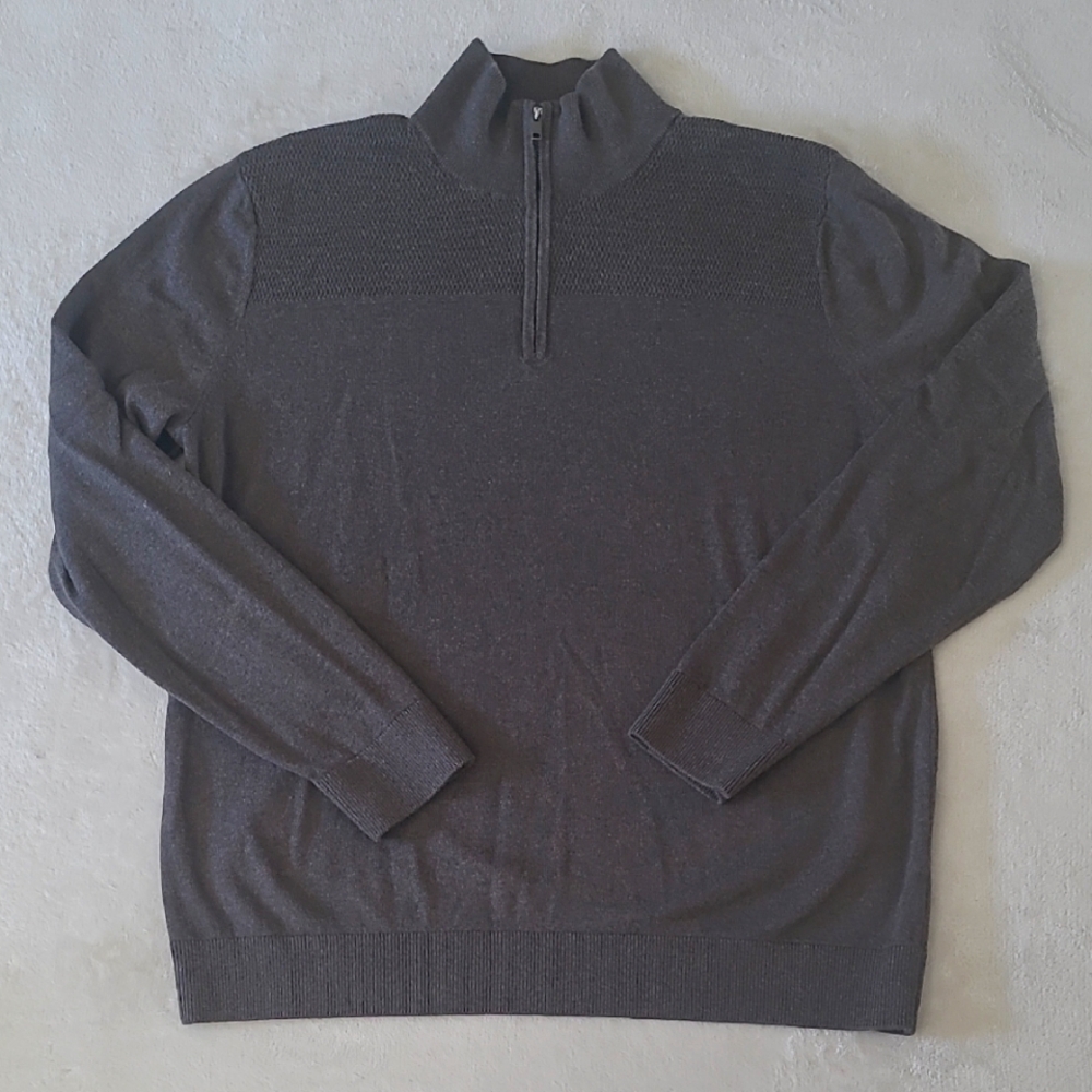 Banana Republic Mens L Quarter Zip Sweater Brown Premium Luxe Yarn Cotton Silk